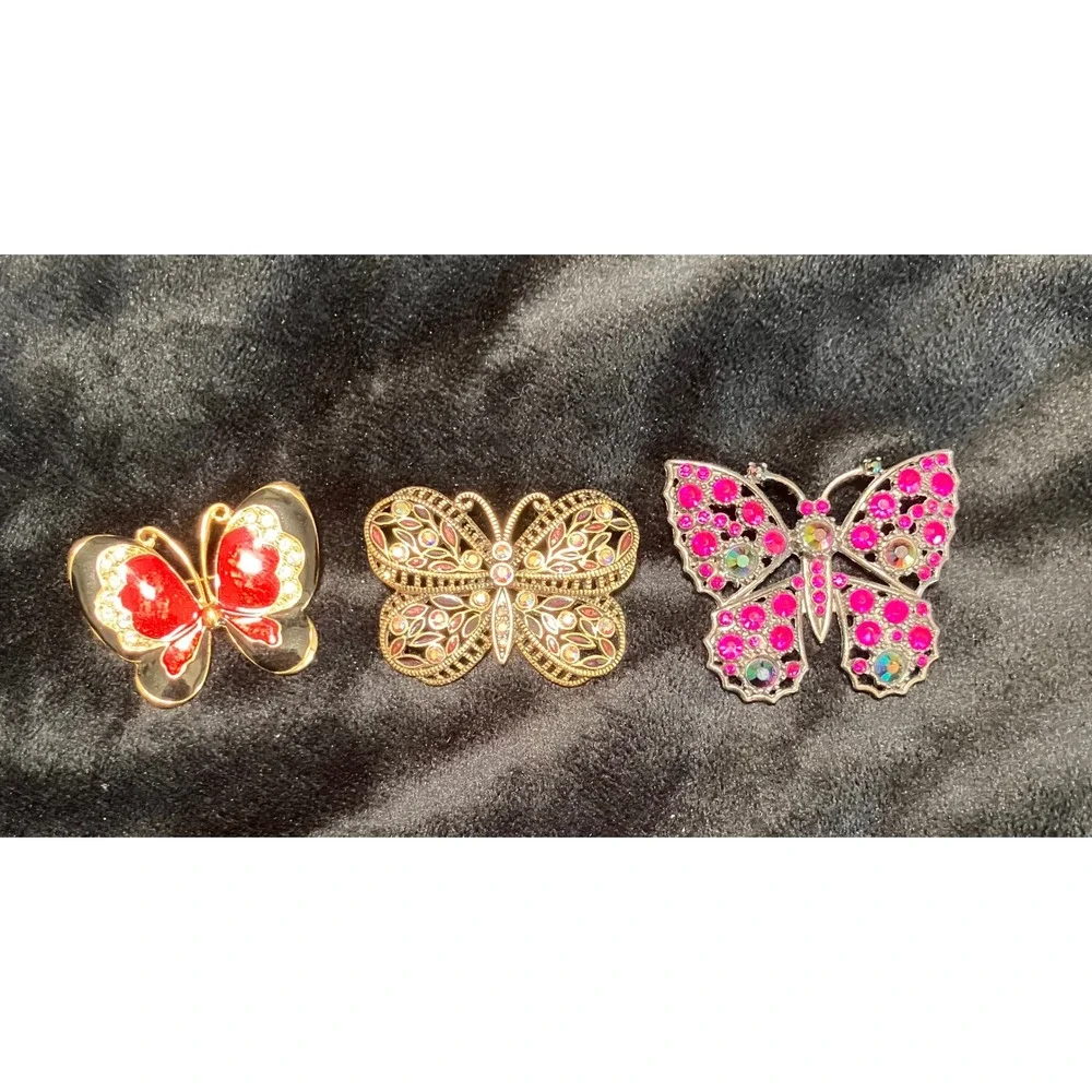 Butterfly Brooch Lot Womens Multicolor Rhinestone Enamel Filigree